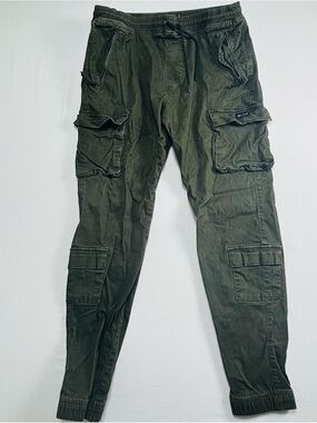Men's Olive Green Cargo Jogger Pants - Casual Utility Style